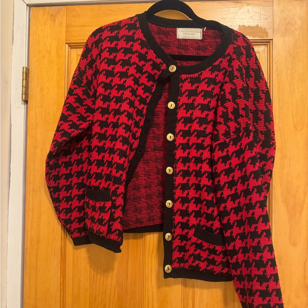 United States Sweaters Red and Black Cardigan